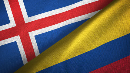 Iceland and Colombia two flags textile cloth, fabric texture