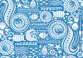 Polynesian style marine background, tribal seamless pattern for your design