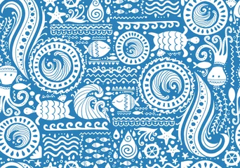 Fotobehang Zee Polynesische stijl mariene achtergrond, tribal naadloos patroon voor uw ontwerp