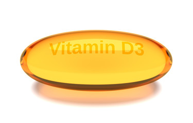 3d render of vitamin D3 capsule over white