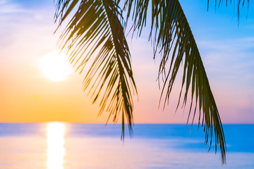 Fototapeta premium Beautiful outdoor nature landscape of sea and beach with coconut palm tree