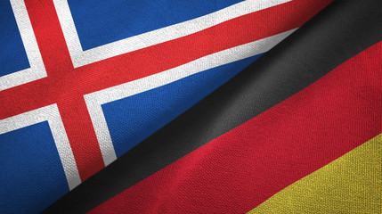 Iceland and Germany two flags textile cloth, fabric texture