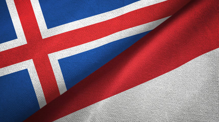 Iceland and Indonesia two flags textile cloth, fabric texture