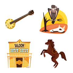 Isolated object of wild and west sign. Collection of wild and american stock vector illustration.