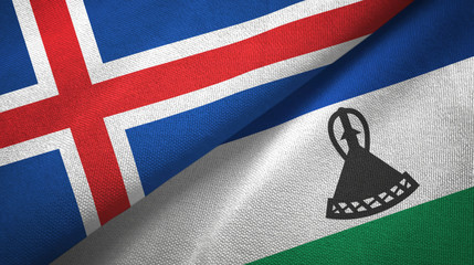 Iceland and Lesotho two flags textile cloth, fabric texture