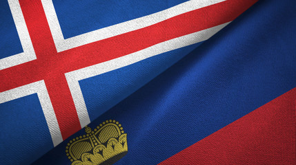 Iceland and Liechtenstein two flags textile cloth, fabric texture