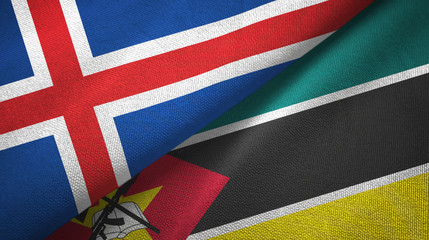 Iceland and Mozambique two flags textile cloth, fabric texture