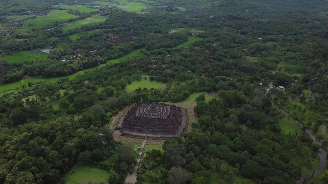 Amazing drone shot of Borobudur Temple in Indonesia