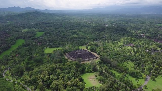 Amazing drone shot of Borobudur Temple in Indonesia
