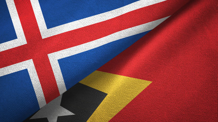 Iceland and Timor-Leste East Timor two flags textile cloth, fabric texture