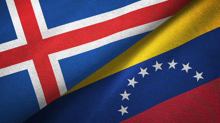 Iceland and Venezuela two flags textile cloth, fabric texture