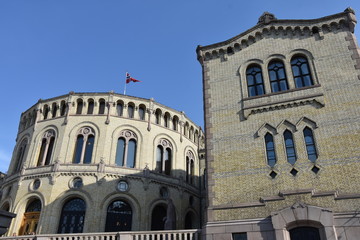 Fototapeta na wymiar Norwegian parliament Storting Oslo in central Oslo, Norway - Image