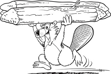 Cartoon beaver with a piece of wood © Moriz