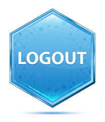 Logout crystal blue hexagon button