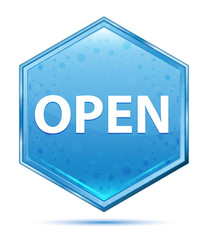 Open crystal blue hexagon button