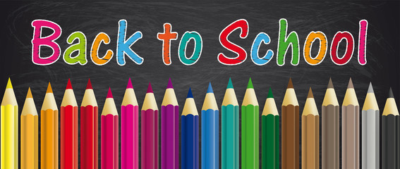 Blackboard Colored Pencils Back To School 2 - obrazy, fototapety, plakaty