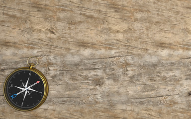 Golden Compass Wooden Background