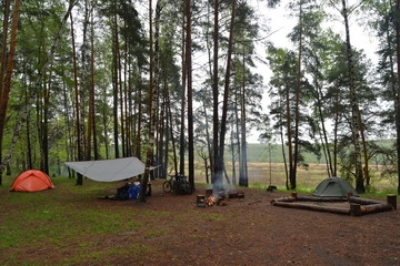 camping in the forest