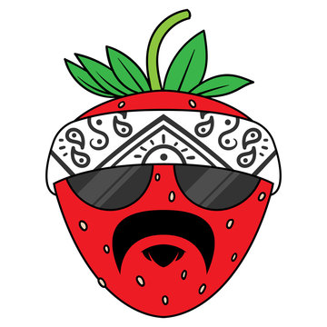 Cartoon Gangster Strawberry Vector Illustration