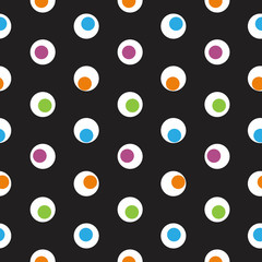 Color polka dot abstract seamless pattern on a dark background