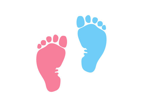 Vector icon of children's feet (tracks) of a boy and a girl. Happiness, parenthood, childhood.