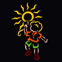 Fototapeta na wymiar cheerful child carrying the sun like a balloon