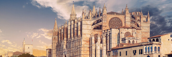 Panoramic view exterior of Cathedral of Palma de Mallorca or La Seu. Spain © Alex Tihonov