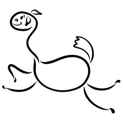 happy jumping horse, funny animal, black outline