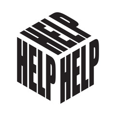 HELP simple text slogan t shirt. Graphic phrases vector for poster, sticker, apparel print, greeting card or postcard. Typography design elements isolated.