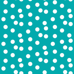 Naklejka na ściany i meble Turquoise background random scattered circle dots seamless pattern