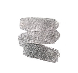 Silver color paint smear brush stroke. Varnish splash line. Abstract shape acrylic oil on white background with place for text