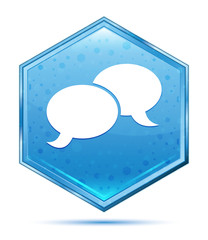 Chat icon crystal blue hexagon button
