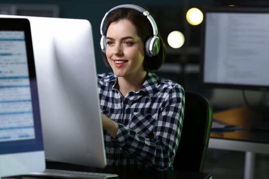 Female programmer working in office