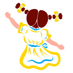 girl with two pigtails from hearts dancing, playing or saying goodbye