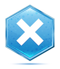 Obraz premium Cross icon crystal blue hexagon button