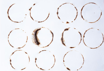 Coffee stains on white background