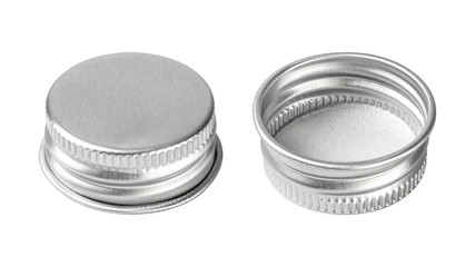Silver bottle cap isolated on white background. Group of beverage lid for your design. ( Clipping...