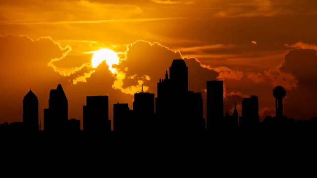 Dallas City Skyline in Silhouette, Time Lapse at Sunset, Texas, USA