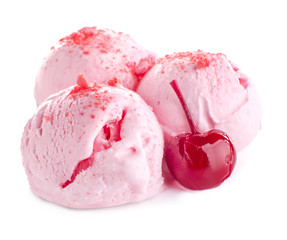 Tasty cherry ice cream on white background