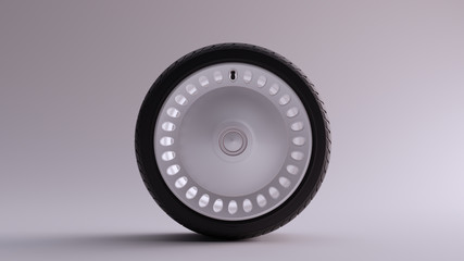 White Alloy Rim Wheel with a Closed Retro Wheel Design with Racing Tyre 3d illustration 3d render