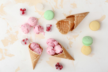 Tasty ice cream on light table