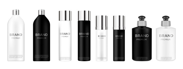  Realistic black cosmetic cream container and tube for cream, ointment, toothpaste, lotion Mock up bottle.  Gel, powder, balsam, with design label. 