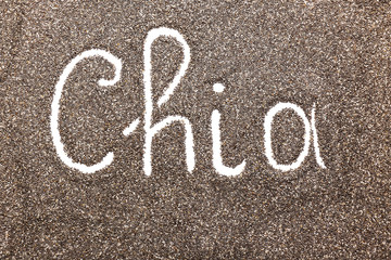 Word CHIA written on seeds