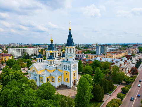 Holy Cross Cathedral in Zhytomyr photo from a height