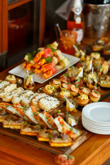 Sandwiches and canapes on the holiday table