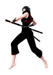 3D Rendering Female Ninja on White