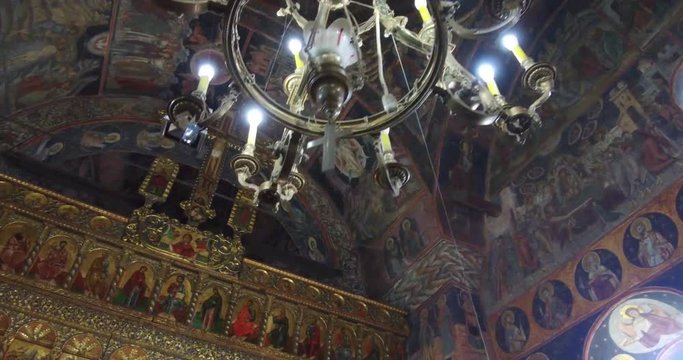 Interior of the Orthodox church from the 17th century, founded by a Romanian ruler (Constatin Brancoveanu)
