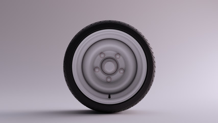 White Alloy Rim Wheel with a Old School Closed Retro Wheel Design with Racing Tyre 3d illustration 3d render
