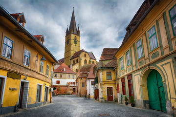 Fototapeta na wymiar Cityscape of historical center of Sibiu town