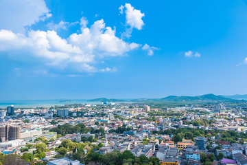 Fototapeta na wymiar Panoramic view landscape and cityscape of Phuket City at Rang Hill in Phuket, Thailand.
